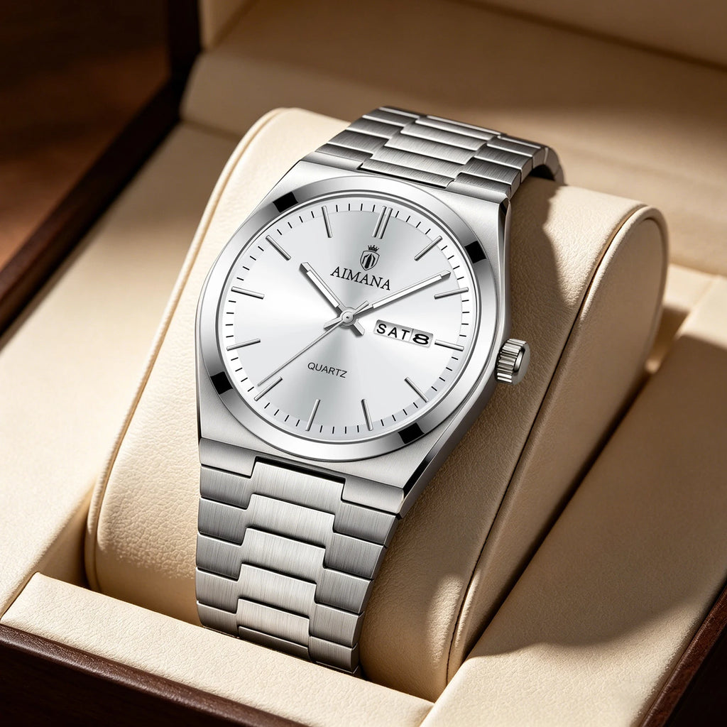 AIMANA Men's Luxury Stainless Steel Strap Watch Waterproof Luminous Date Casual Fashion Quartz Wristwatch Gift for Men