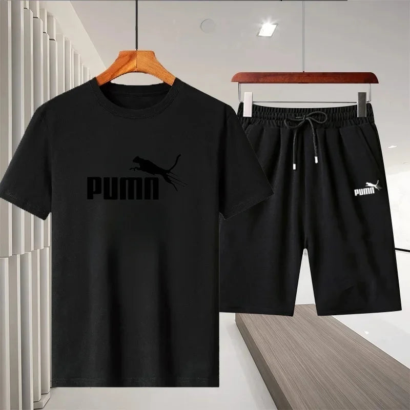2026 Summer New Men's Casual Sports Outdoor Running Fitness Short-Sleeve Breathable Quick-Dry T-Shirt + Shorts Two-Piece Set