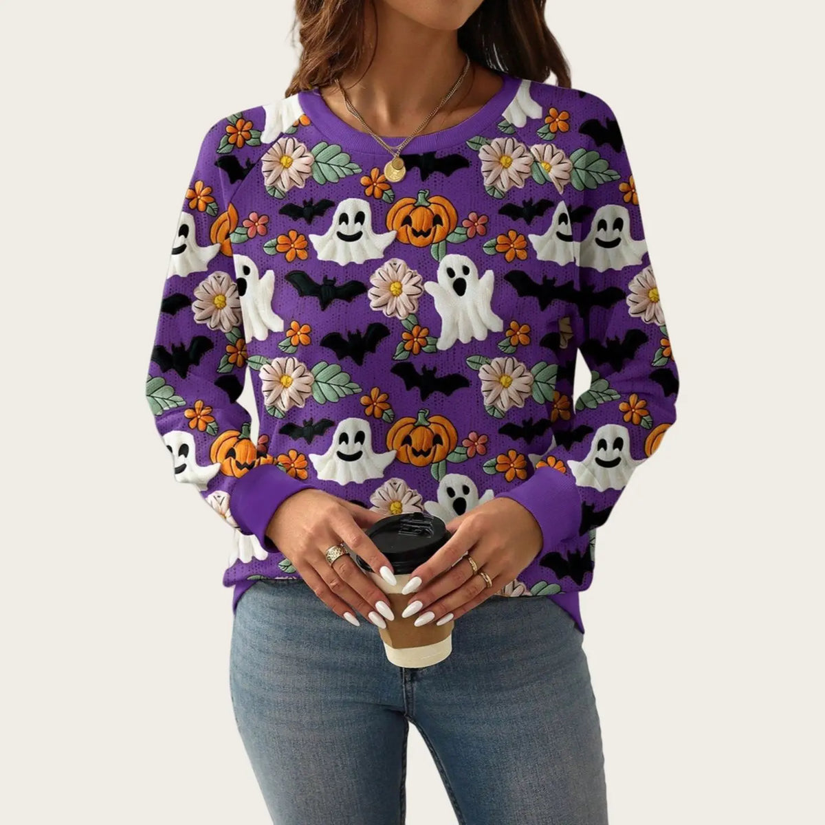 Autumn and Winter New Ghost Pumpkin Halloween Pullover Sweatshirt for Women, Plus Size