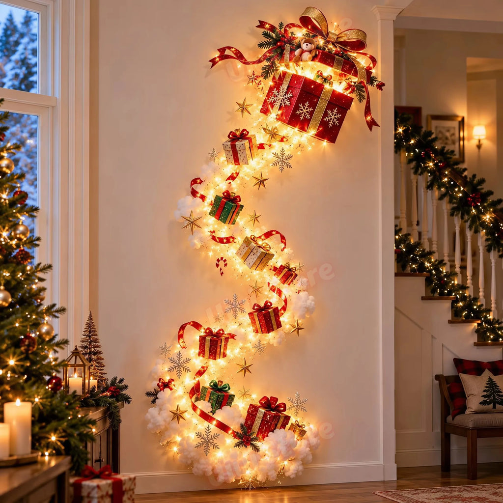 Christmas Magic Trail Wall Light, LED Cascading Holiday Decor,Warm White Glow, Space-Saving Wall Decor, Easy Wall Placement