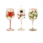 1PC Christmas Hand Painted Wine Glass Creative Snowman Poinsettia Goblet Household Glass Red Wine Cup Festive Decorations