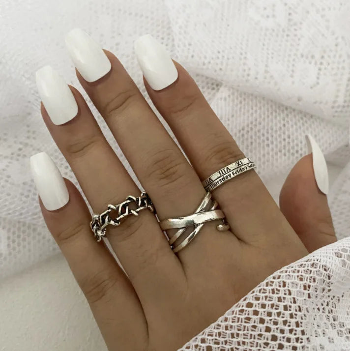 Punk Simple Gold Color Ring Set Women's Geometric Hollw Out Wide 3Pcs/Set Vintage Joint Finger Rings Jewelry Aesthetic 2022Trend