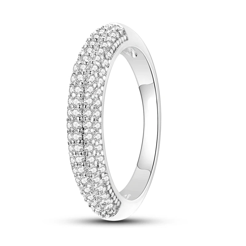 Original 925 Silver Sparkling Zircon Ring Stackable Classic Shine Stone Round Rings For Women Wedding Anniversary Jewelry Gift