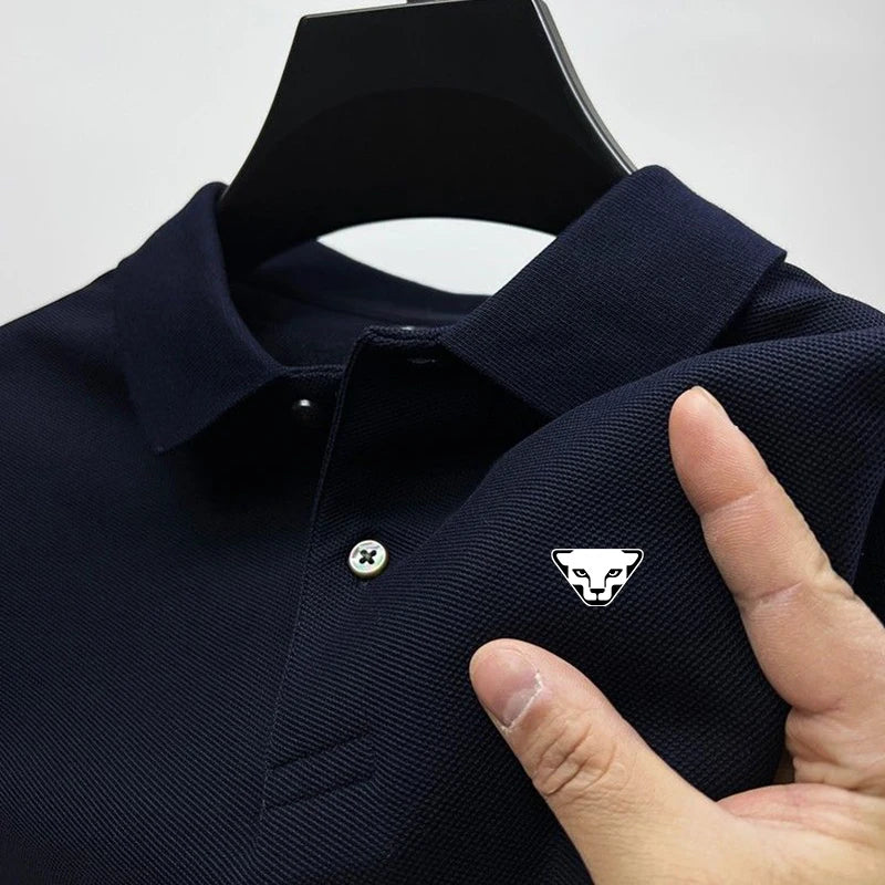 Men's Summer High-End Printed Golf Polo Shirt with Collar, Solid Color, Breathable, Office Casual, High-Quality Men's Clothing