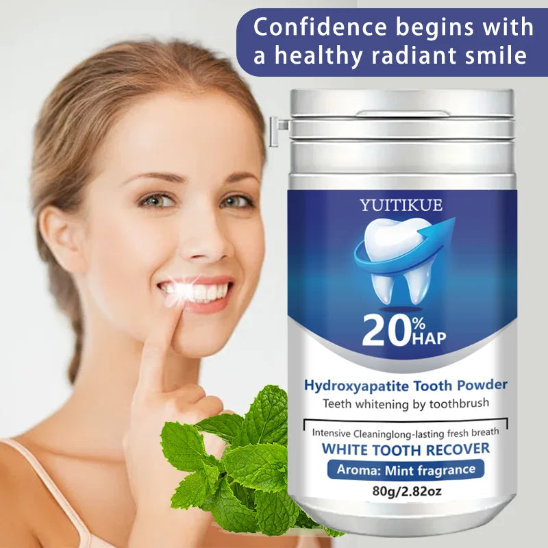20% HAP Hydroxyapatite Tooth Powder: Teeth Whitening, Deep Cleaning, Enamel Protection, Long-Lasting Fresh Breath (Mint) 80g