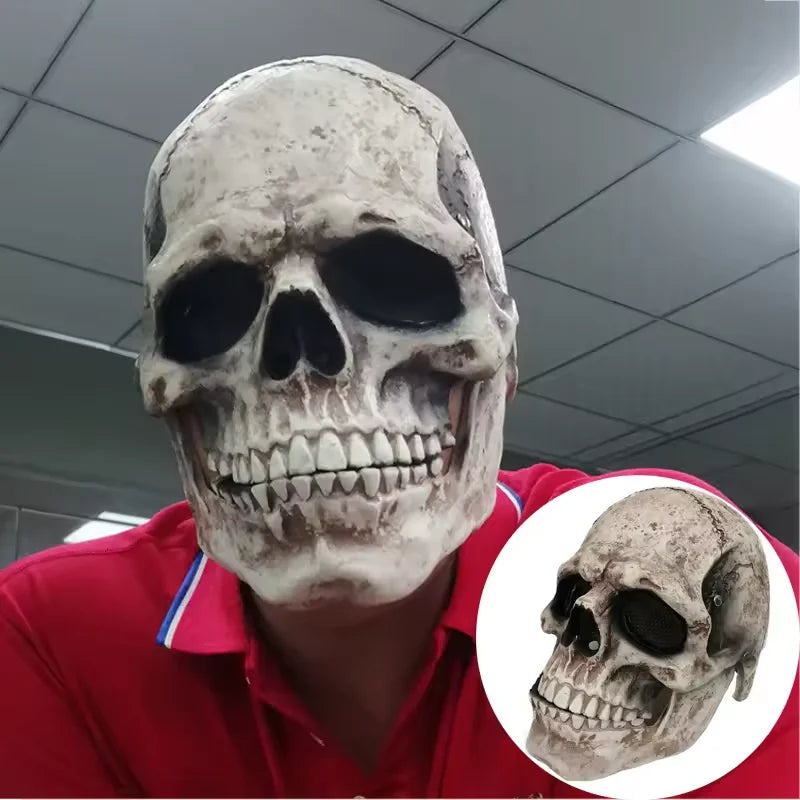 Full Head Latex Skull Mask Realistic Horror Halloween Cosplay Mask for Adults Scary Party Costume Skeleton Headgear Prop