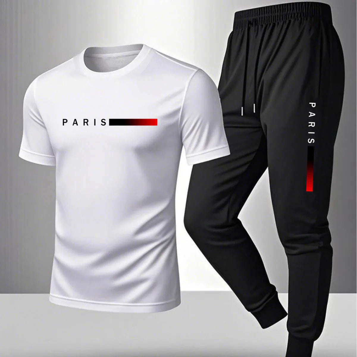 New men's summer casual pantsshort sleeved T-shirt set Paris printed two-piece set men's sportswear set men's clothing clearance