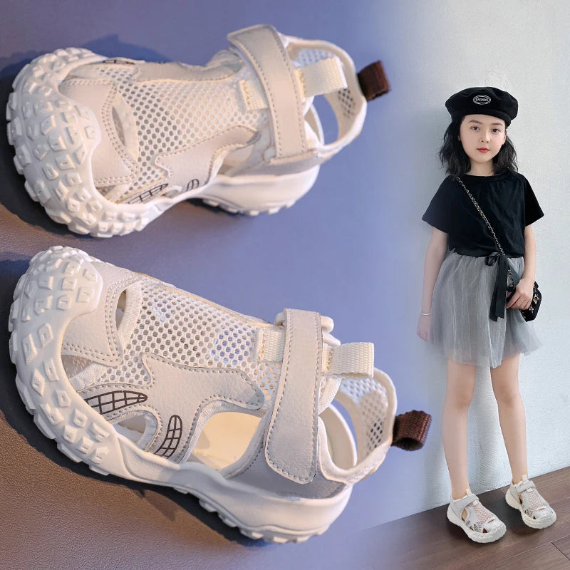 Children's sports sandals 2025new style summer girls' single mesh casual shoes anti-slip boys' closed-toe soft-soled beach shoes