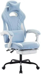 Gaming Chair with Footrest and Massage Lumbar Support, Ergonomic Computer Gamer Chair, Office Video Game Chairs (Cyan