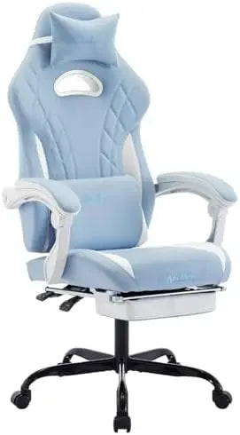 Gaming Chair with Footrest and Massage Lumbar Support, Ergonomic Computer Gamer Chair, Office Video Game Chairs (Cyan