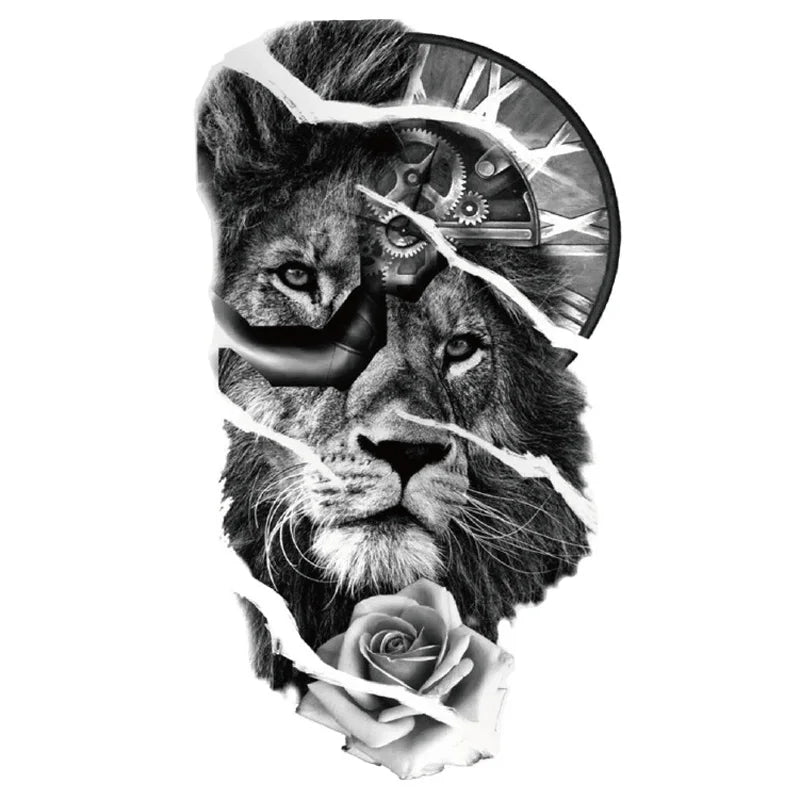 Waterproof Temporary Tattoo Sticker Forest Big Tiger Lion Wolf King Body Arm Hand Cool Art Black Animal Men Women Fake Tattoos