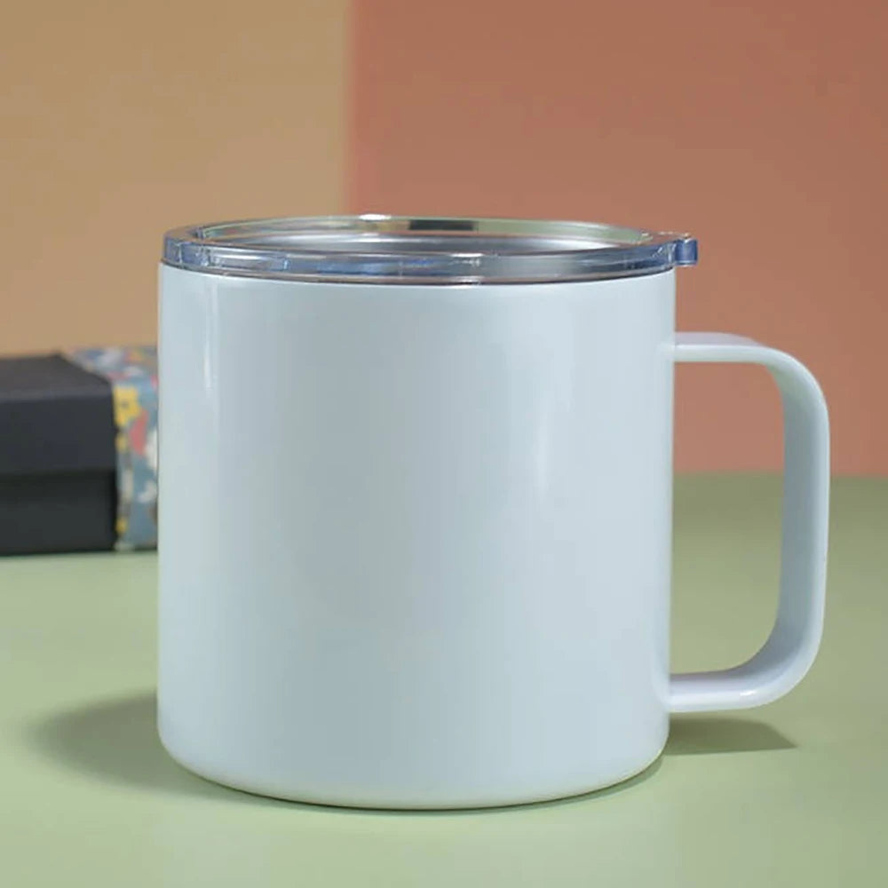 Custom 12oz Coffee Mug With Handle Tumbler Stainless Steel Vacuum Insulated Thermal Beer Cup Travel Thermos with Leakproof Lid