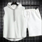 2025 summer new men's two-piece casual T-shirt and shorts set men's sports set fashionable short sleeved sports set hooded T-shi