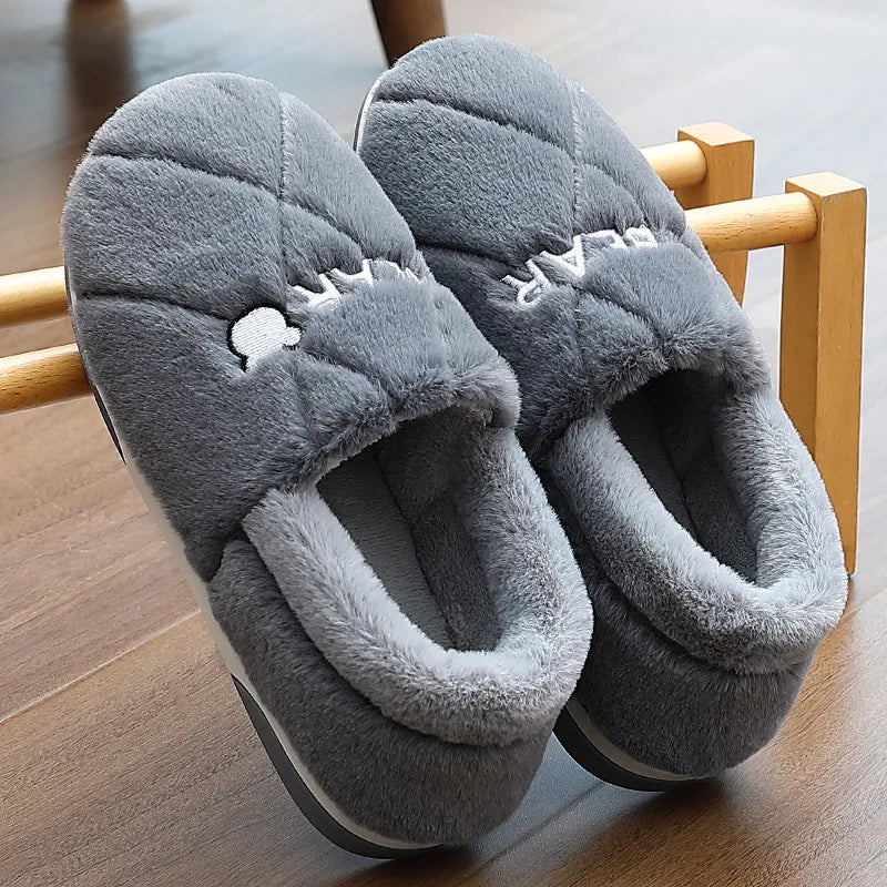 Big Size 48 49 Men Home Slippers Winter Warm Plush Slides Couples Indoor Flats Anti-slip Bedroom Shoes Women Autumn Furry Slides