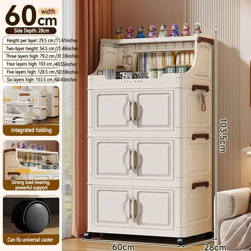 Home Living Room Multi-layer Snack Storage Rack Toy Plastic Organizer Stand Foldable Floor-standing Cabinet for Kids