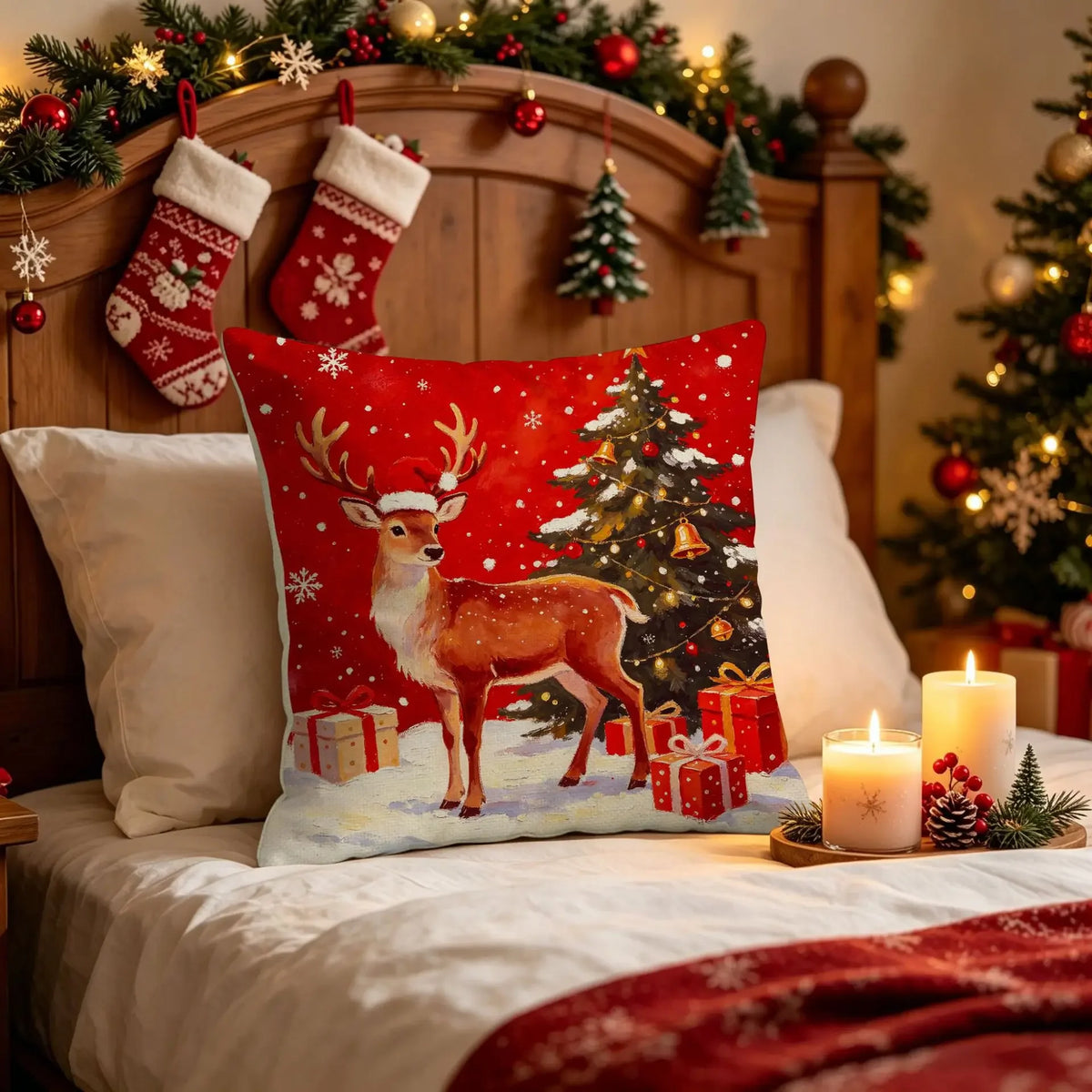 2026 Christmas Pillowcase Grey Red Cartoon Santa Snowman Elk Sofa Cushion Cover Home Bed Car Decor Merry Christmas 45cm X 45cm