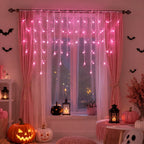 Halloween Lights USB Pink Icicle String Lights 6M 100LED/10M 200LED 8 Modes for Roof Eaves Window Porch Haunted House Decor