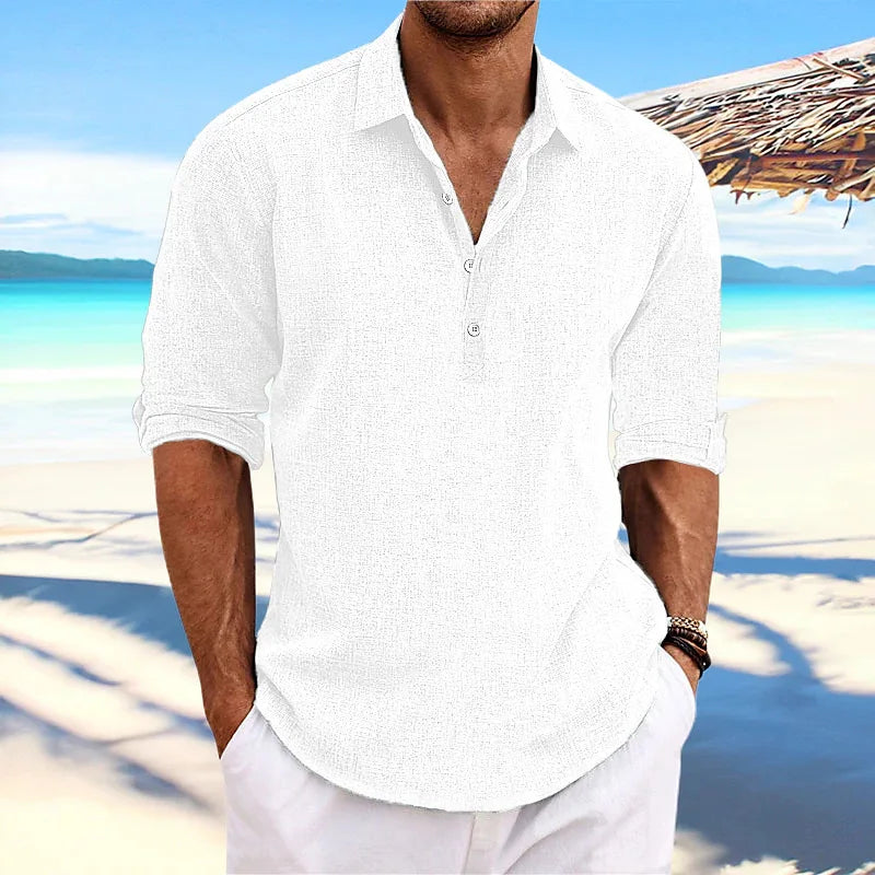 2026 Summer High Quality Men's Casual Cotton Linen Long Sleeve Shirt Solid Color Lapel Button Loose Tops Business Casual Blouse