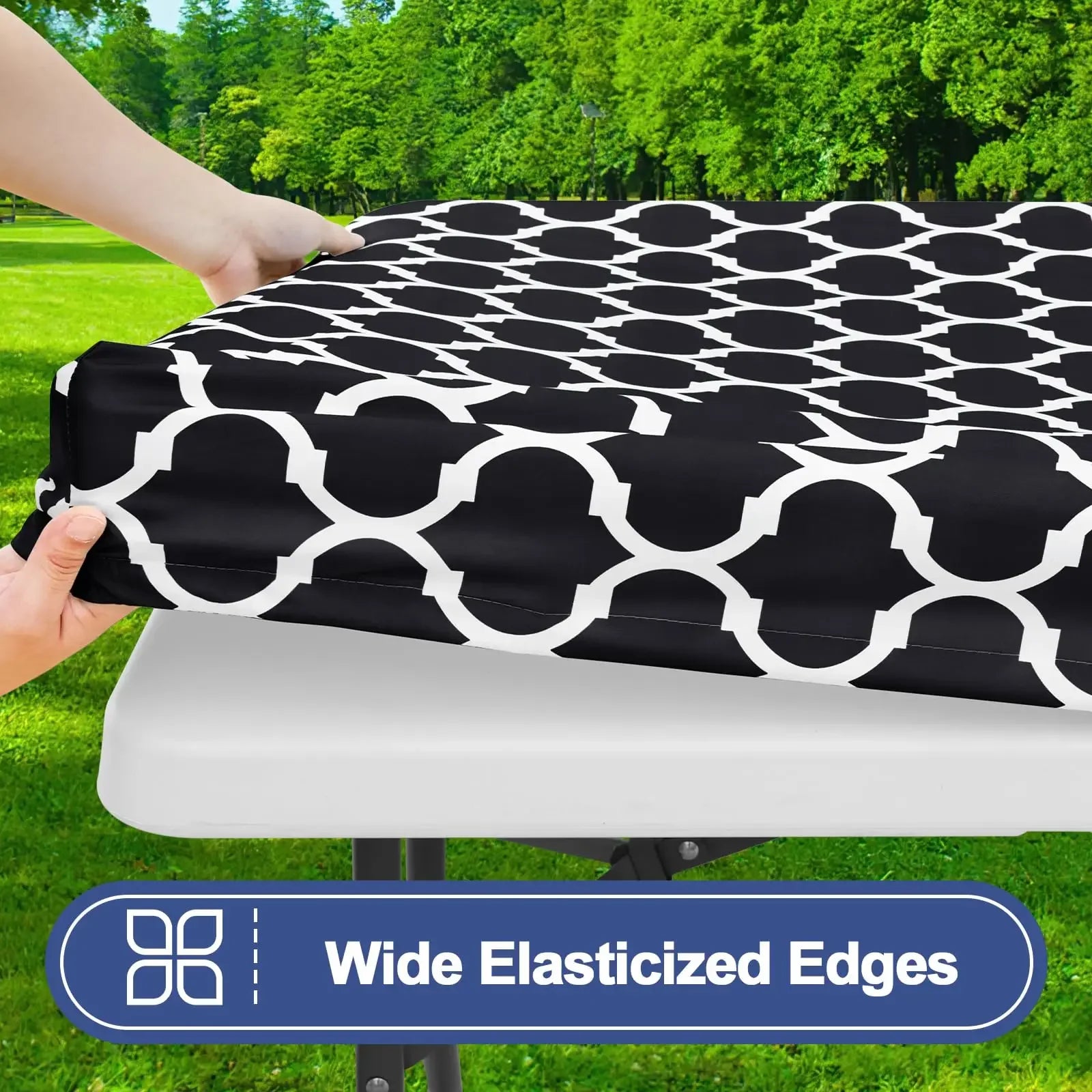 6 Foot Waterproof Elastic Fitted Tablecloths Rectangle Washable Polyester Table Cover Camping Outdoor