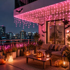 Halloween Lights USB Pink Icicle String Lights 6M 100LED/10M 200LED 8 Modes for Roof Eaves Window Porch Haunted House Decor