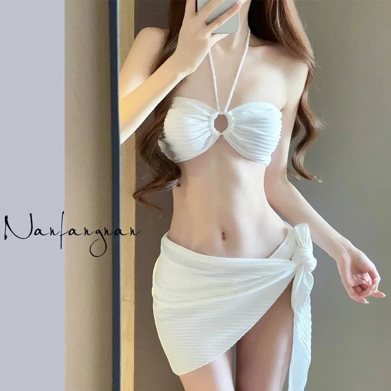 Women's Rose Pink Three-Piece Bikini Set Sexy Triangle Luxury Swimwear for Beach & Hot Spring Flattering Vacation Swimsuits
