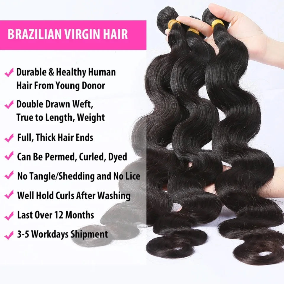32 38 40 Inch Body Wave 3 4 Bundles Remy Human Hair Brazilian Hair Weave Bundles Wavy Double Hair Weft Bundles Weave Extensions