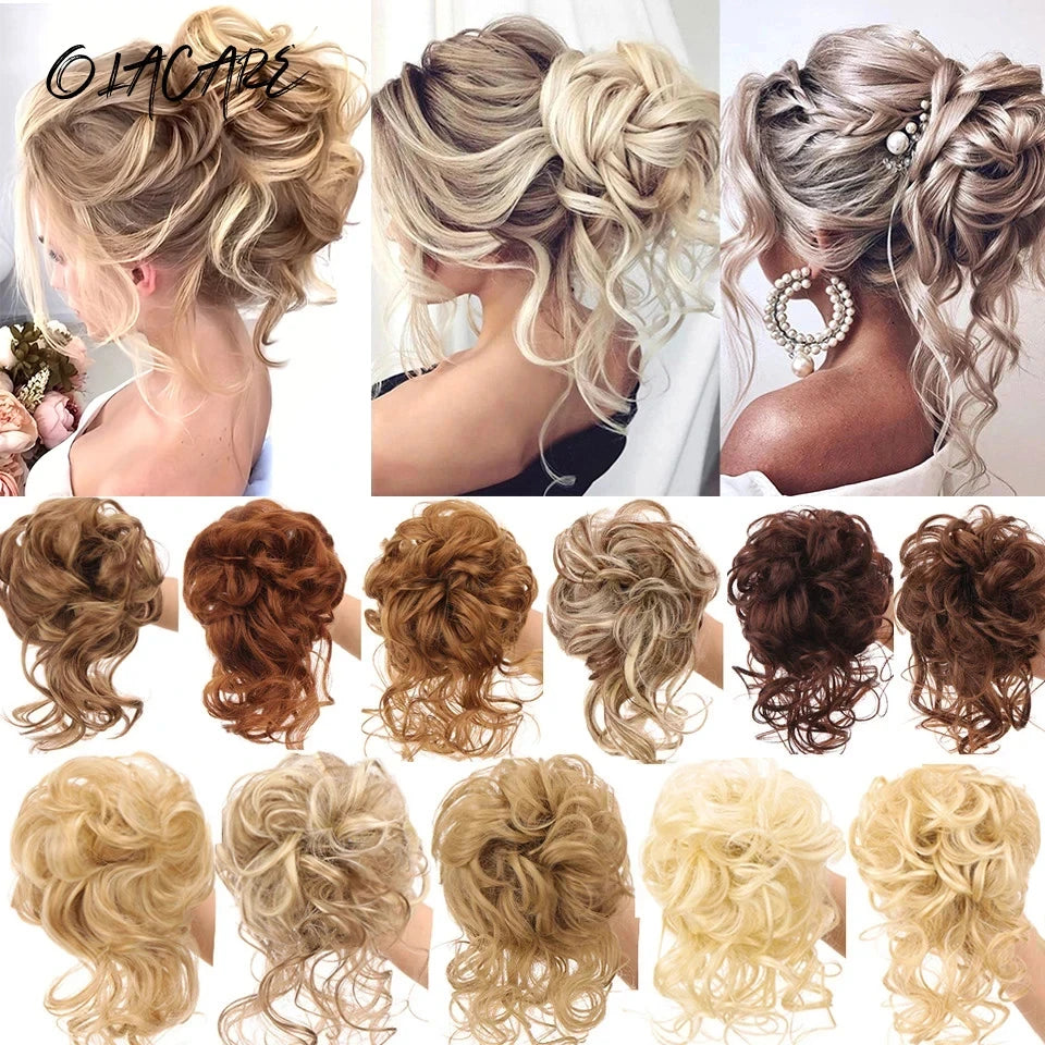 OLACA Synthetic Hair Bun Bands Blonde Black Messy Curly Chignon Donut Updo Scrunchies Fake Hair Pieces For Women Hair Extensions