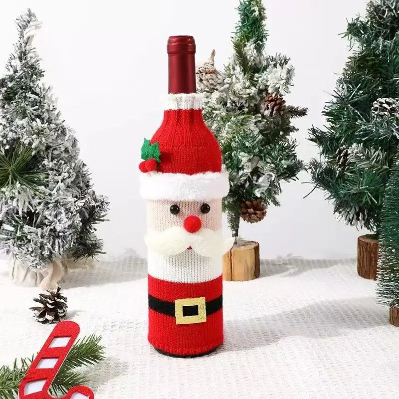Christmas Wine Bottle Cover Set Santa Snowman Woven Wine Bottle Bags for Christmas Party Dinner Table Decorations New Year Gifts