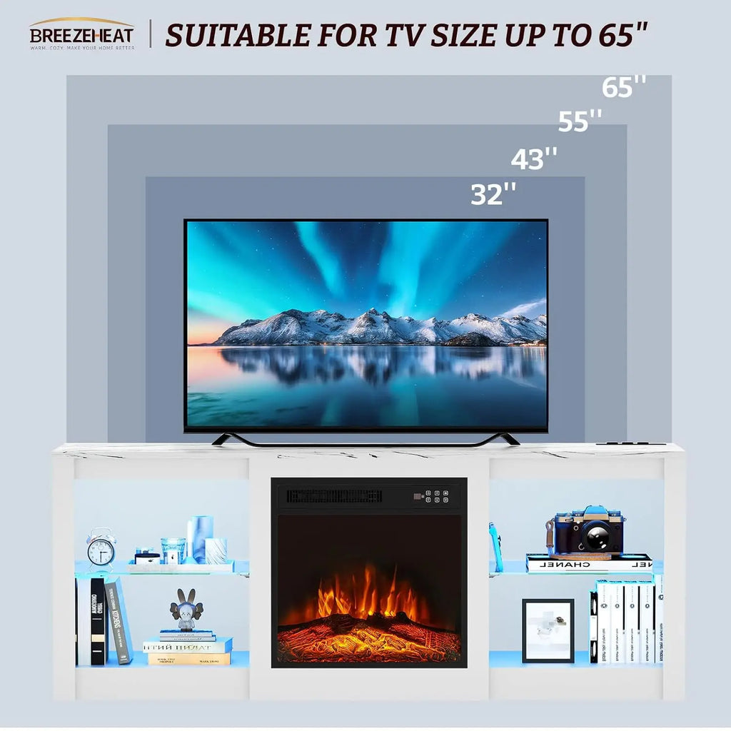 Electric Fireplace TV Stand with 18 inch Fireplace Up to 65" TVs-Led Entertainment Center-TV Console for Living Room, Custom