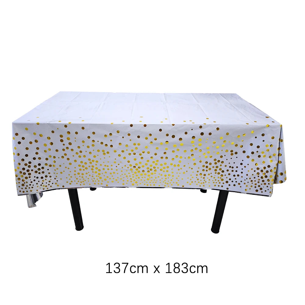 Gold Dot Disposable Tablecloths Plastic White Black Tablecloths for Birthday Wedding Party Waterproof Rectangle Desk Table Cover
