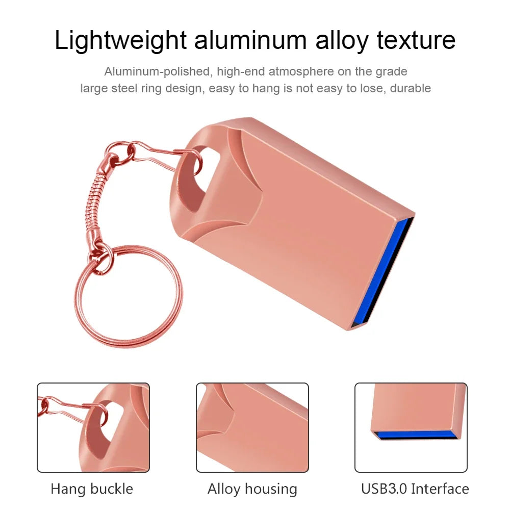 High Speed USB 3.0 Metal Flash Drive 16GB 32GB 64GB 128GB Pendrive Waterproof usb drive Pen Mini memory Sticks with key ring
