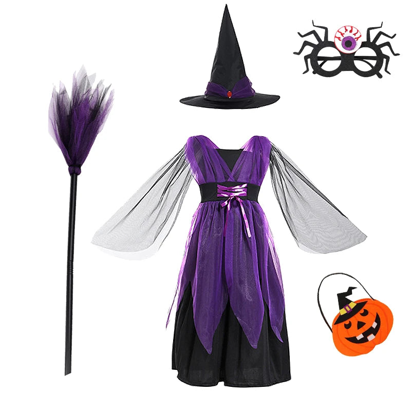 Baby Girls Halloween Witch Costume Children Cosplay Vampire Dresses Carnival Party Clothes Dress Up Clothes for Children
