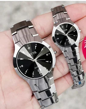 2pcs Couples Dial Cutting Quartz Watch Business Fashion Analog Calendar Wrist Watch Valentines Gift For Men Women Date Watch