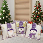Cute Cartoon Christmas Cushion Cover Purple Sequin Santa Hat Pillowcase 3D Christmas Snowman Santa Claus Reindeer Pillowcase