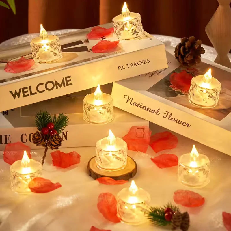 4pcs Flameless LED Candle Crystal Battery Tea Lights Realistic Flickering Flame Candles for Wedding Valentine's Day Home Decor