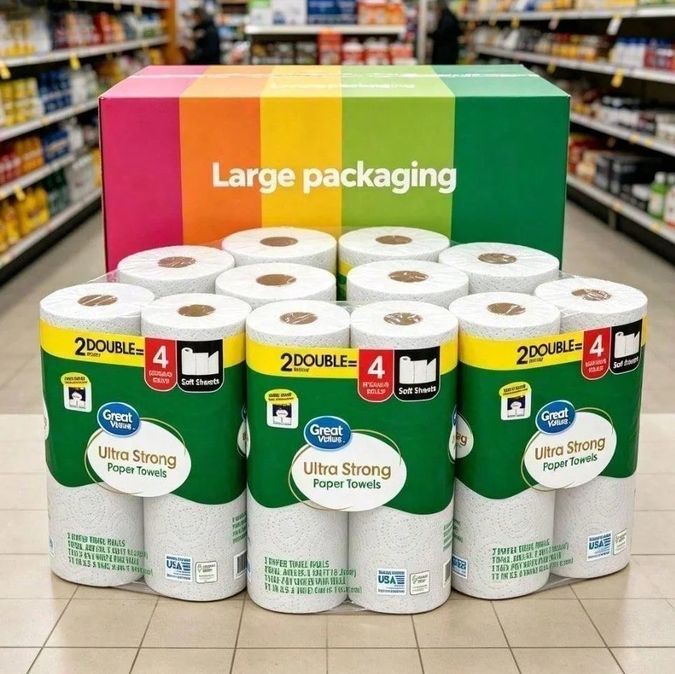 Holiday Bulk Savings | Large Capacity Value Pack | Great Value Ultra Strong White Paper Towels Premium 2-ply durable and highly absorbent household cleaning towels