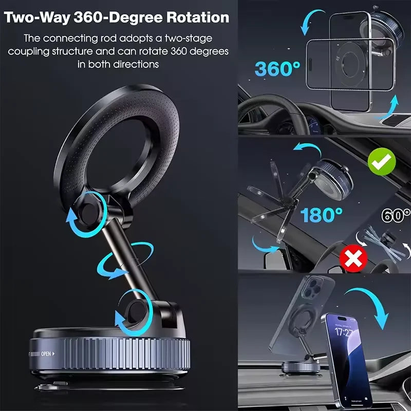 Strong Magnetic Vacuum Car Phone Holder With Foldable 360 ° Adjustable Rotating Suction Cup Suitable For Multiple Types Phone