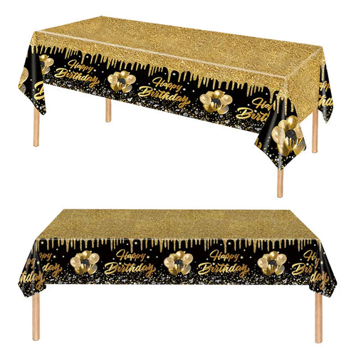 274x137cm Black Gold Disposable Tablecloth for Kids Adults 30 40 50 60 Happy Birthday Party Decoration Home Table Cover Supplies