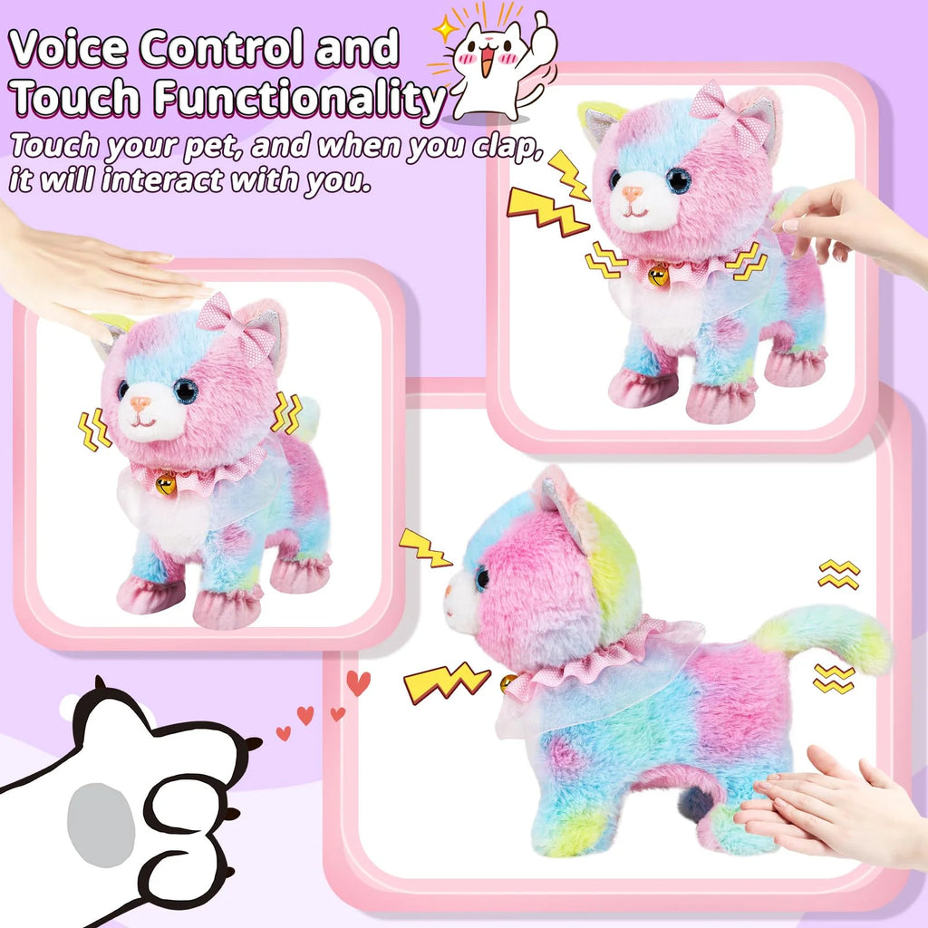 Interactive Walking Toy Cat for Kids Touch & Voice Controlled with Remote Leash And Waggling Tail Ideal Birthday Or Gift