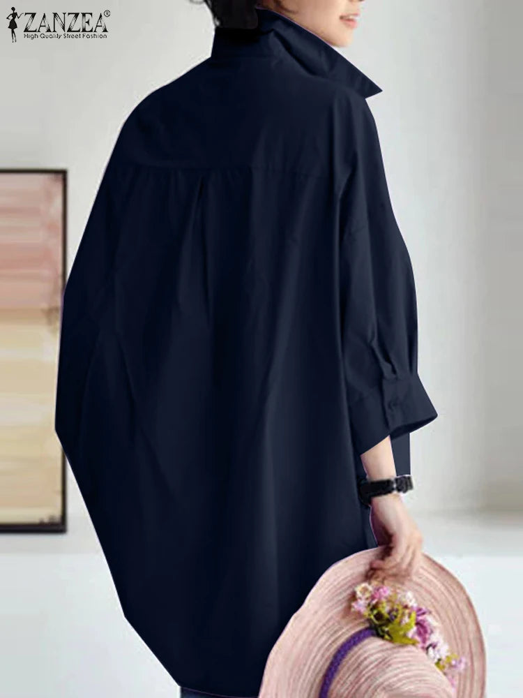 Oversize Women Lapel Neck Long Sleeve Loose Shirt Fashion Spring Blouse 2025 ZANZEA Work Party Blusas Elegant Solid Casual Tops