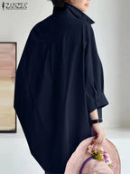 Oversize Women Lapel Neck Long Sleeve Loose Shirt Fashion Spring Blouse 2025 ZANZEA Work Party Blusas Elegant Solid Casual Tops