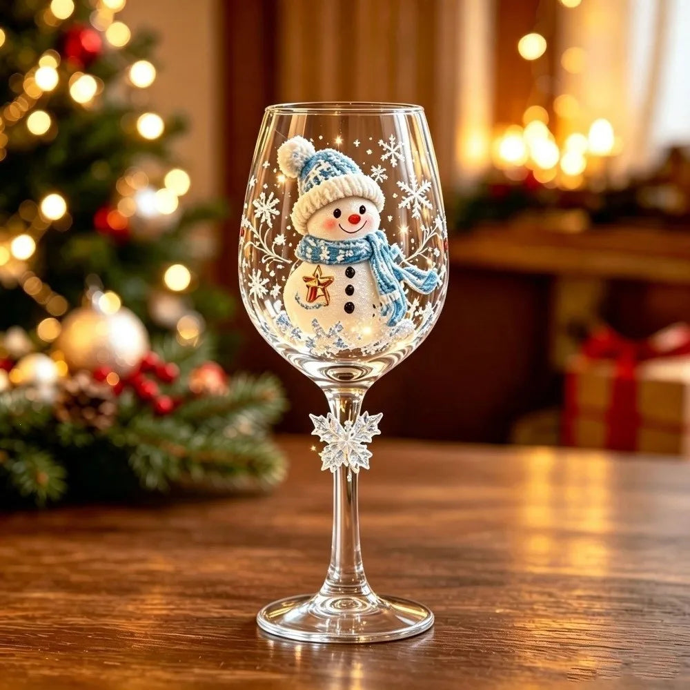Christmas Gifts Santa Claus Christmas Wine Glass Snowman Transparent Clear Stemmed Cup Funny 3D Creative Tall Glass Table Decor
