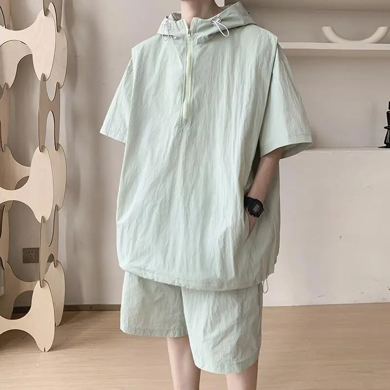 Men's Summer 2-Piece Outfit Breathable T-Shirt And Quick-Dry Shorts Set Casual Streetwear Trendy Gym And Beach Wear M-8XL 7XL