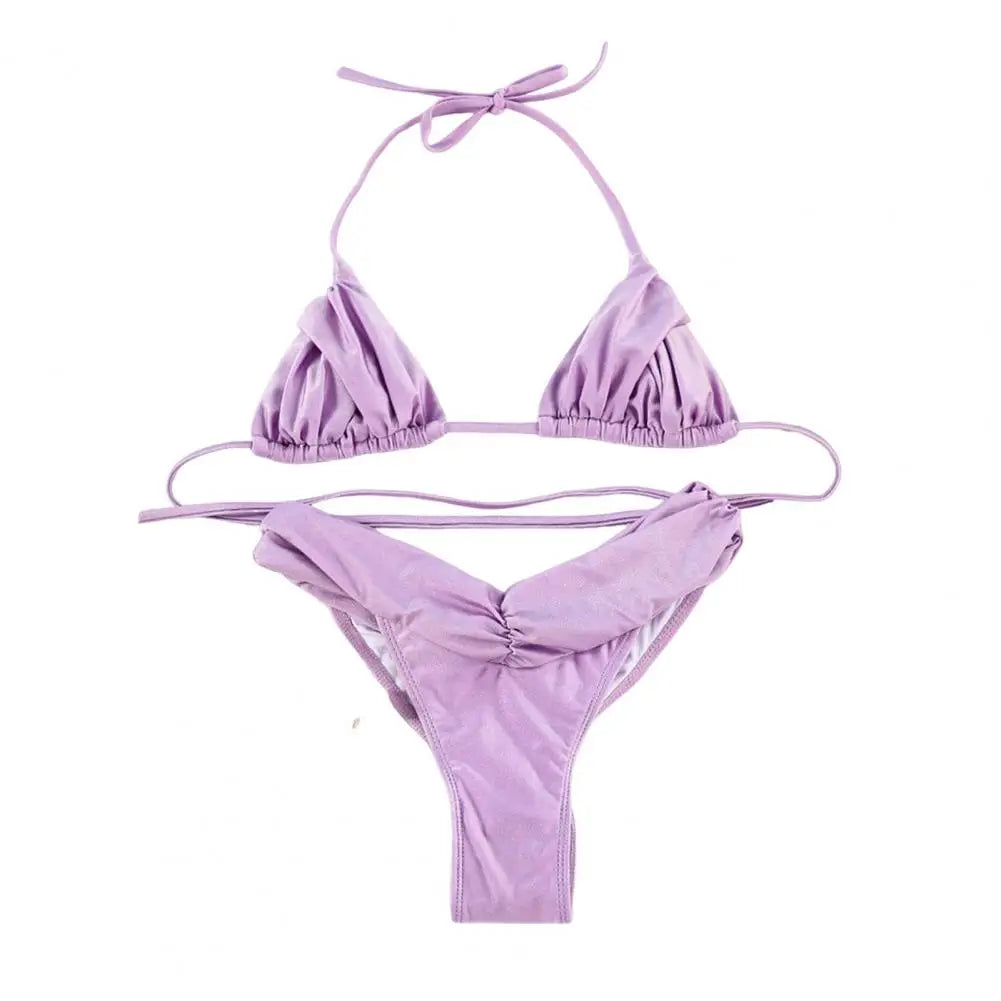 Sexy Folds Bikini Set Solid Micro Bikinis Women Swimsuit Female Triangle Swimwear Beach Wear Bathing Suit