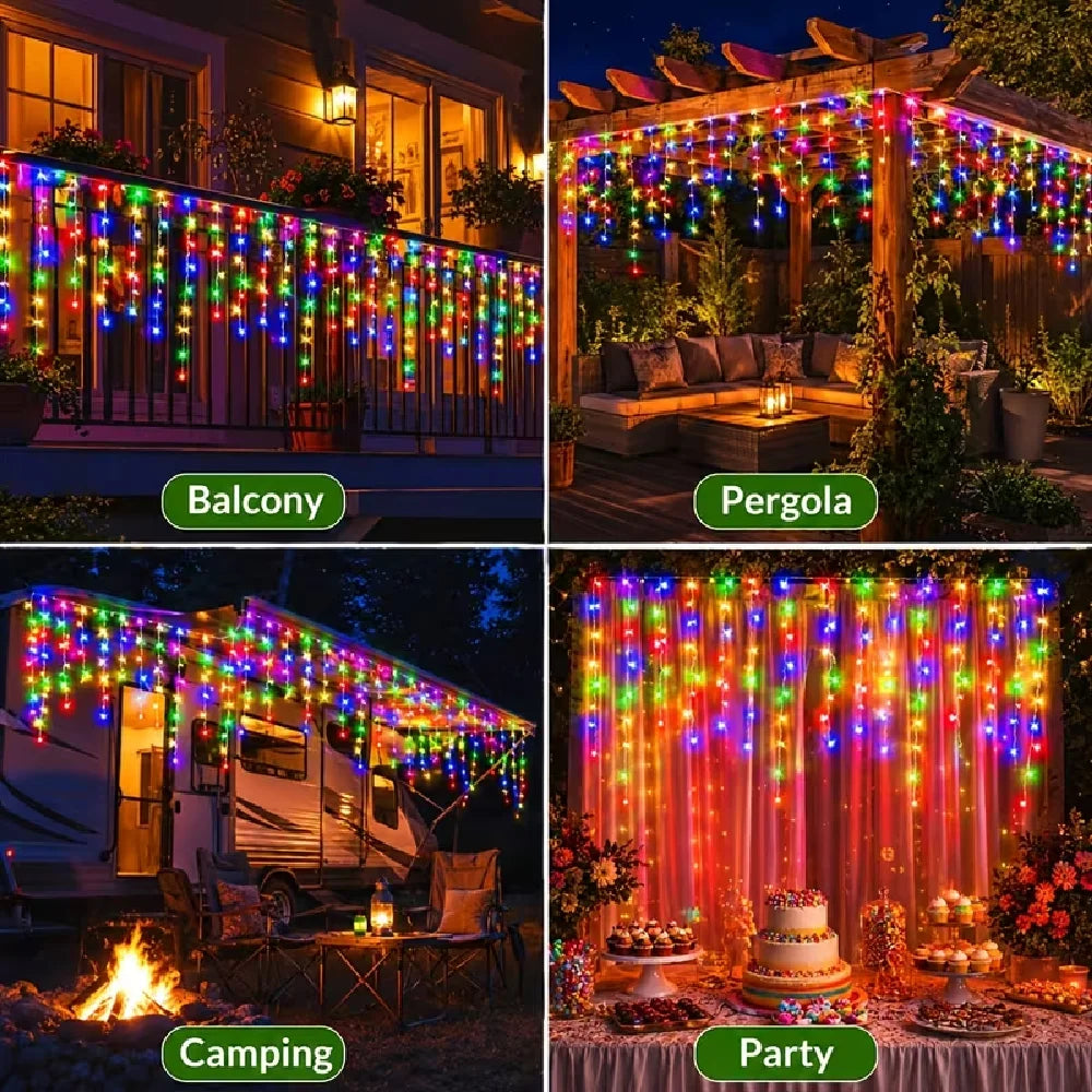 3.5M/7M/13M Solar Icicle Lights 8 Modes Outdoor Decorations Christmas Fairy String Lights for Xmas House Roof Party Wedding