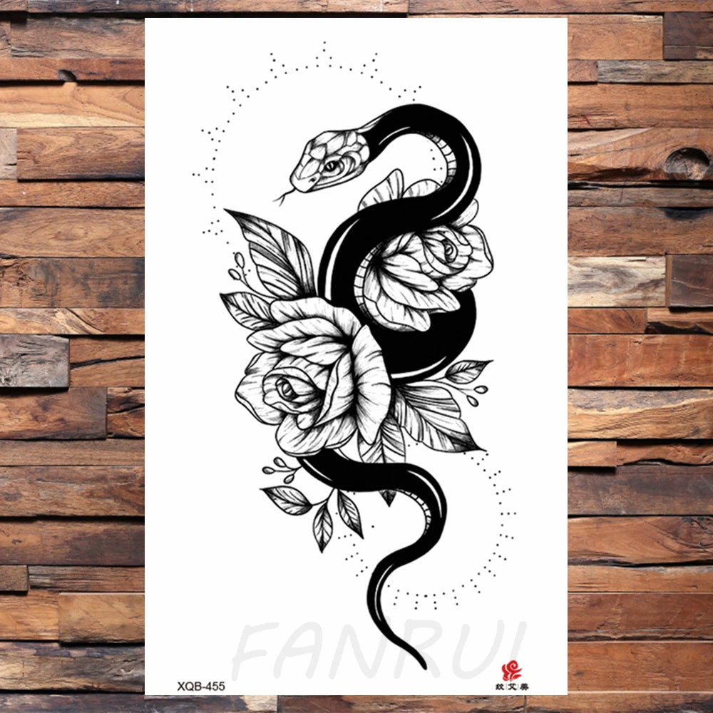 Watercolor Rose Flower Temporary Tattoo For Women Kids Girls Cherry Fake Tattoos Sticker Sexy Lotus Henna Waterproof Tatoo Waist