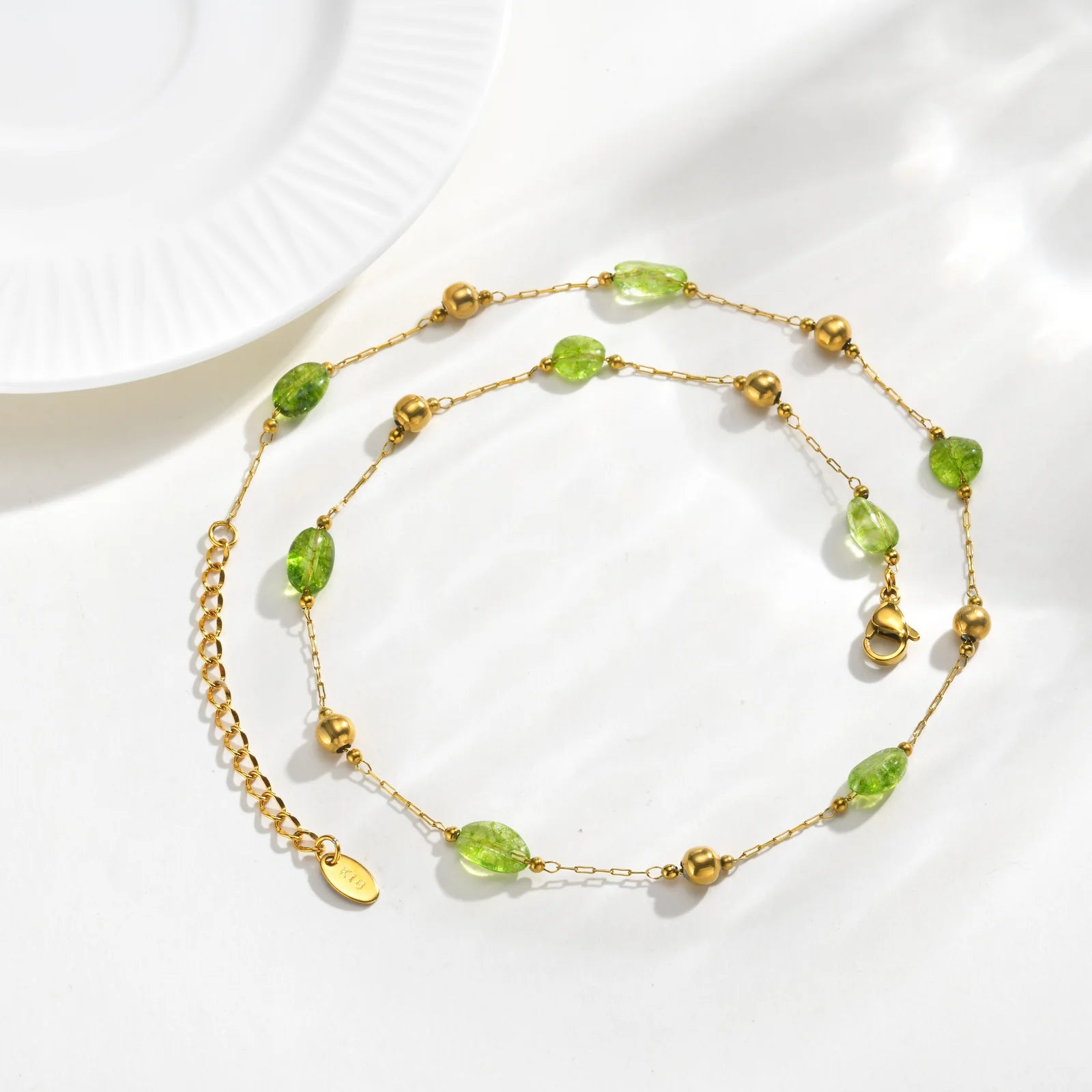 Fashion Green Natural Stone Bracelets for Women Stainless Steel Spacer Bead Bracelet 18K Gold Plated Jewelry Gift