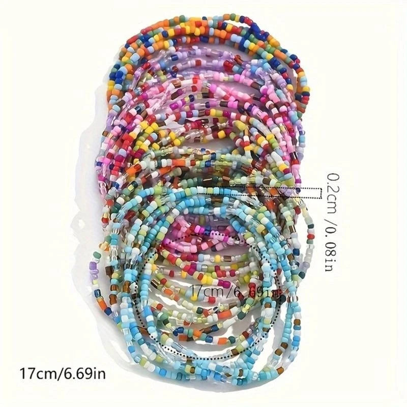 31BB Fashionable Glass Bead Bracelet Set 30pcs Colorful Bracelets for Women Foot and Hand Chain Great for Travel and Vacation