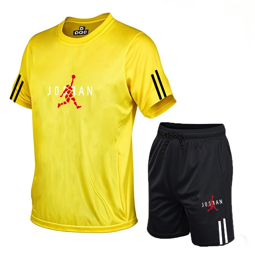 2026 men's casual sports two-piece set, fashionable printed short sleeved and shorts, running sports short sleeved set