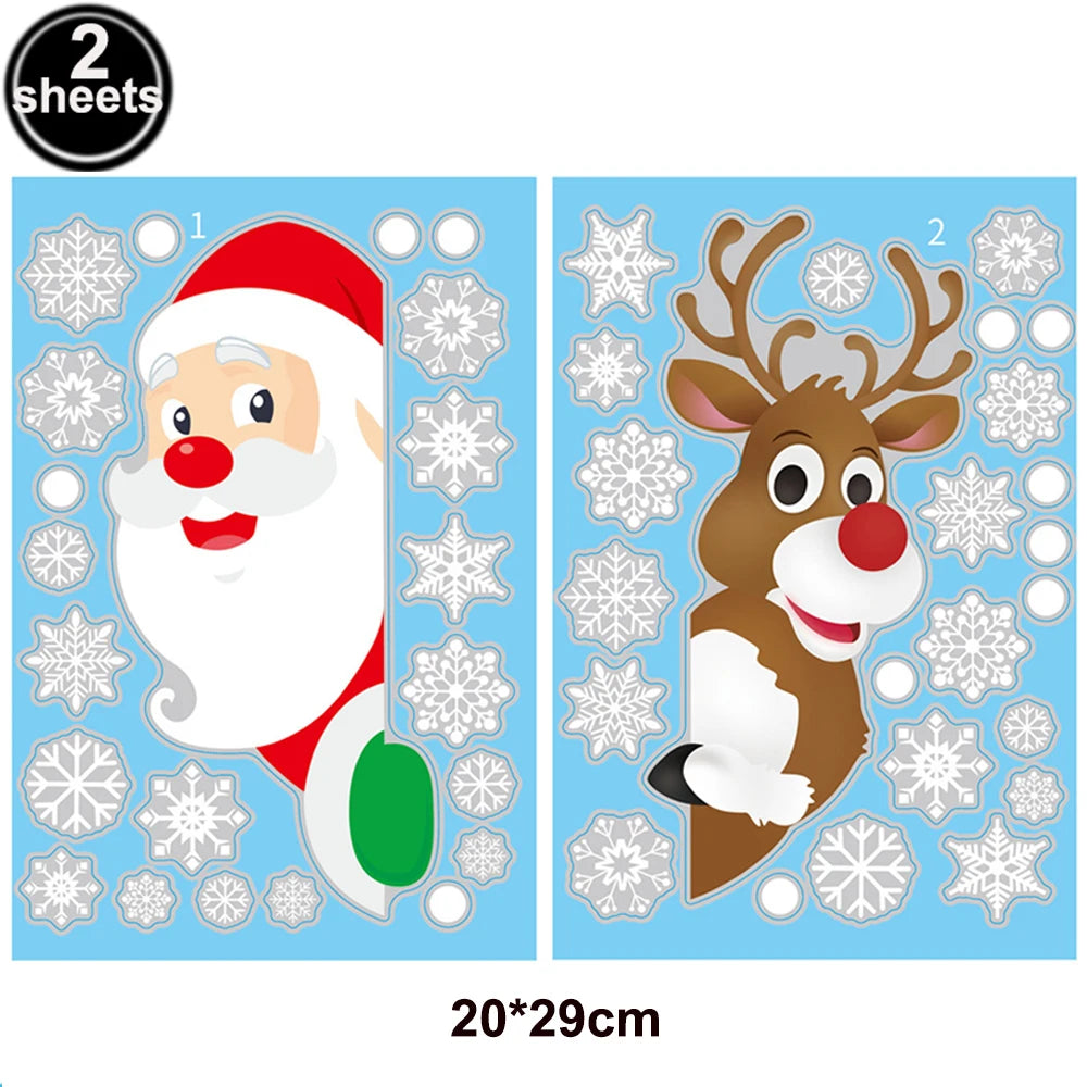 Christmas Window Cling Stickers Santa Claus Reindeer Snowflake Gift Box Window Decals for Xmas Home Shop Glass Door Window Decor